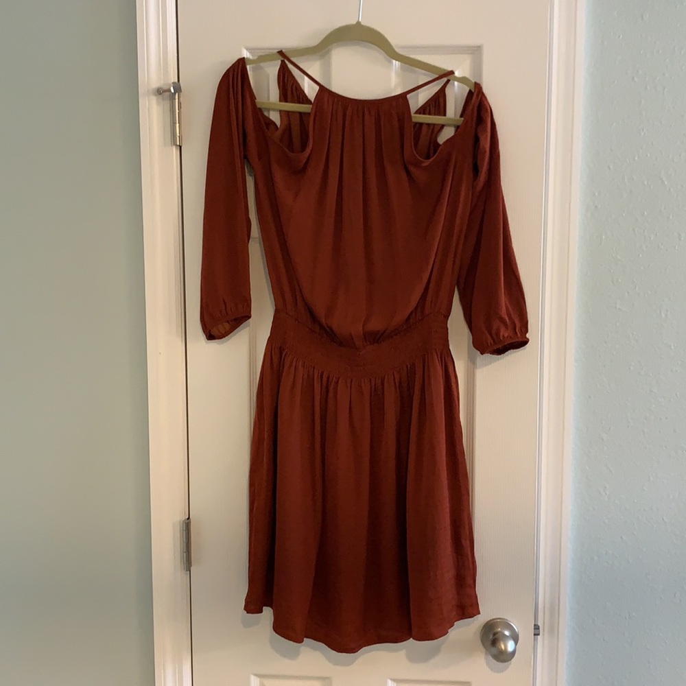 Rust Cold Shoulder Dress - Picture 4 of 7